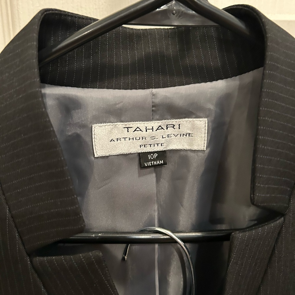 Women’s Tahari Arthur Levine Blazer  and Skirt Suit Set, Black/White Pinstriped